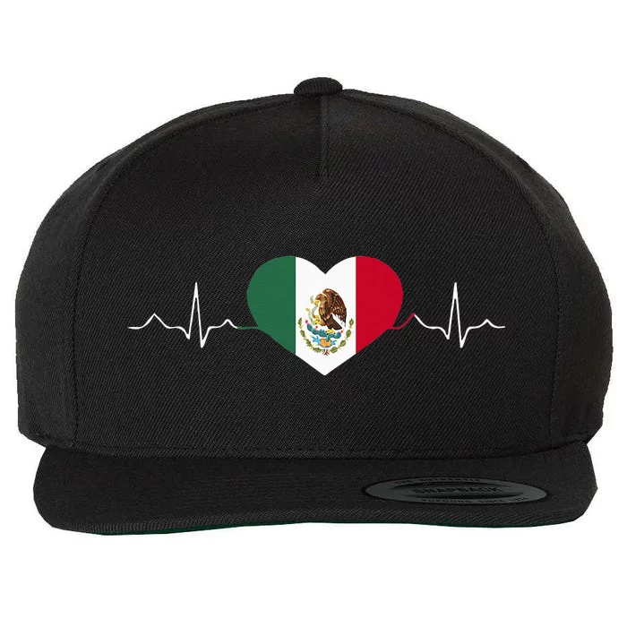 Heartbeat Mexico Flag 16 September Mexican Independence Day Wool Snapback Cap