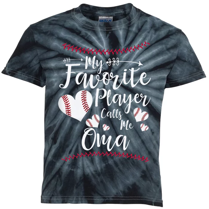 Heart My Favorite Player Calls Me Oma Baseball Kids Tie-Dye T-Shirt