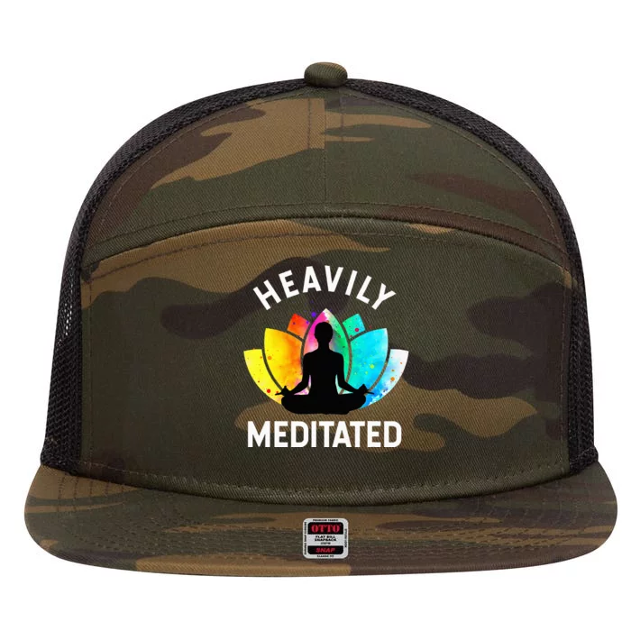 Heavily Meditated Funny Meditation & Yoga Gift 7 Panel Mesh Trucker Snapback Hat