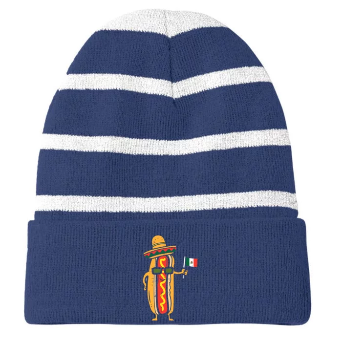 Hotdog Mexican Flag Funny Cinco De Mayo Food Striped Beanie with Solid Band