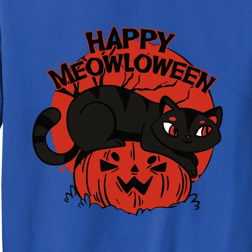 Happy Meowlowee Funny Black Cat Halloween Spooky Tall Sweatshirt