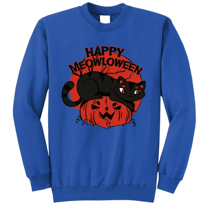 Happy Meowlowee Funny Black Cat Halloween Spooky Tall Sweatshirt