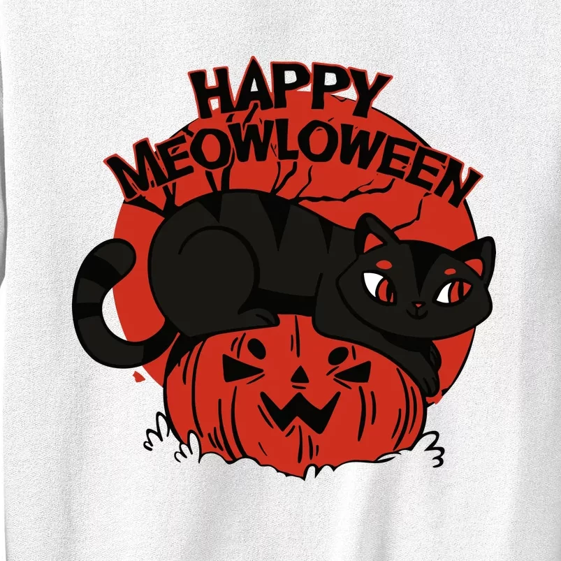 Happy Meowlowee Funny Black Cat Halloween Spooky Sweatshirt