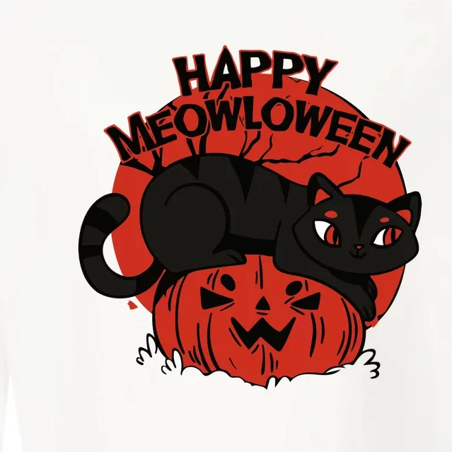 Happy Meowlowee Funny Black Cat Halloween Spooky Cropped Pullover Crew