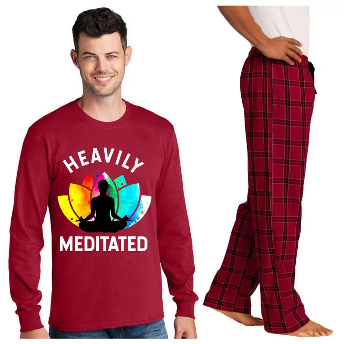 Heavily Meditated Funny Meditation Yoga Gift Long Sleeve Pajama Set