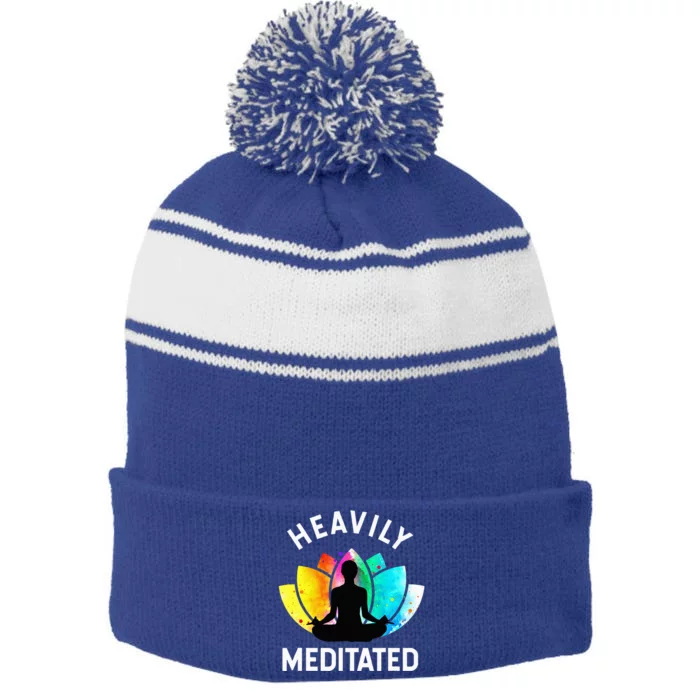 Heavily Meditated Funny Meditation & Yoga Gift Stripe Pom Pom Beanie