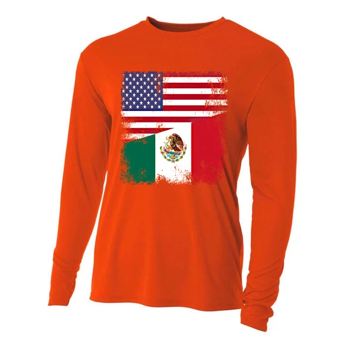 Half Mexican Flag Vintage Mexico Usa Gift Cooling Performance Long Sleeve Crew