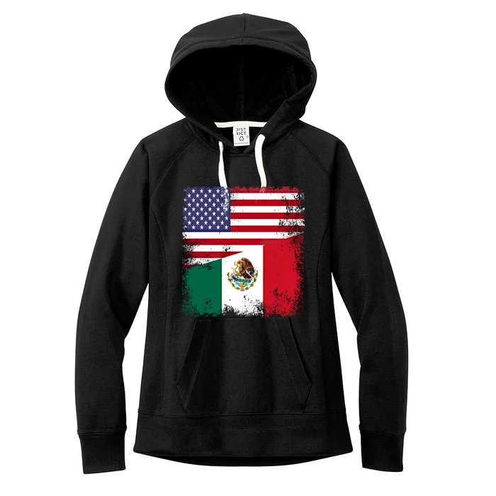 Half Mexican Flag Vintage Mexico Usa Gift Women's Fleece Hoodie