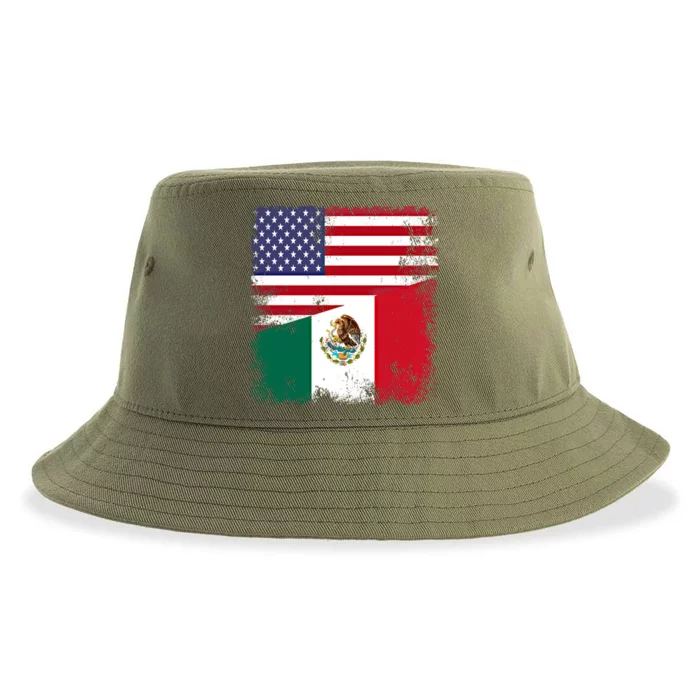 Half Mexican Flag Vintage Mexico Usa Gift Sustainable Bucket Hat