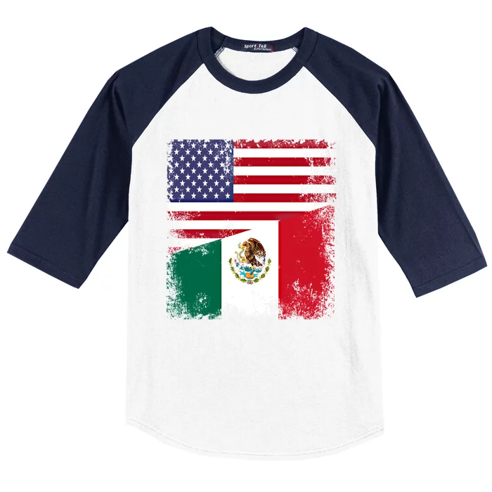 Half Mexican Flag Vintage Mexico Usa Gift Baseball Sleeve Shirt