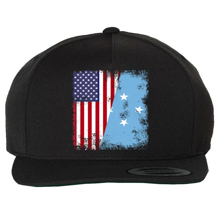 Half Micronesian Flag Vintage Micronesia Usa Gift Wool Snapback Cap