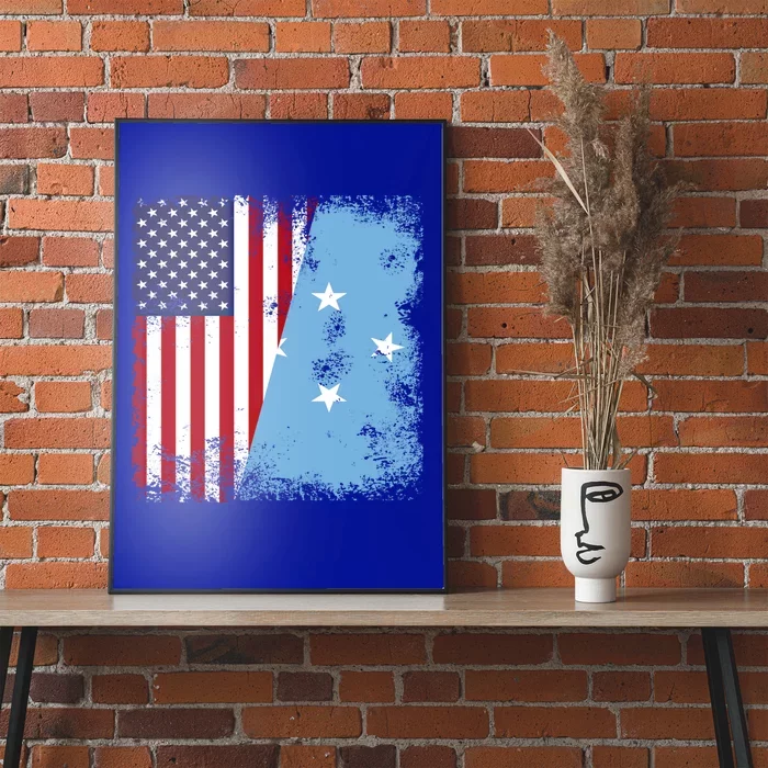 Half Micronesian Flag Vintage Micronesia Usa Gift Poster