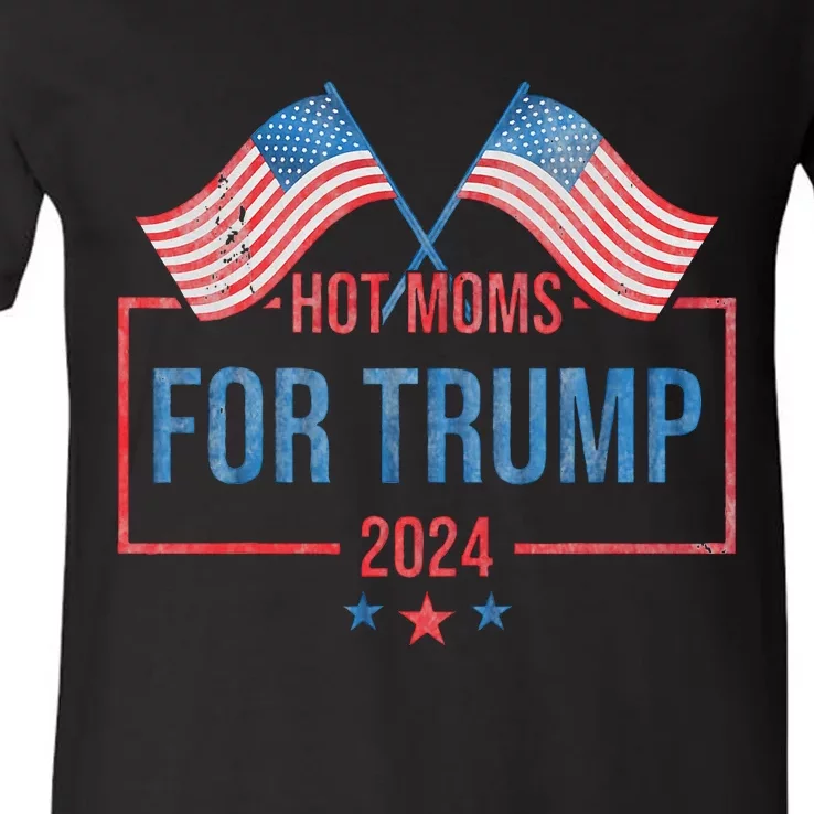 Hot Moms For Trump 2024 Republican Usa Flag V-Neck T-Shirt