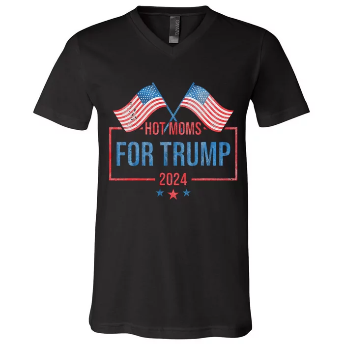 Hot Moms For Trump 2024 Republican Usa Flag V-Neck T-Shirt