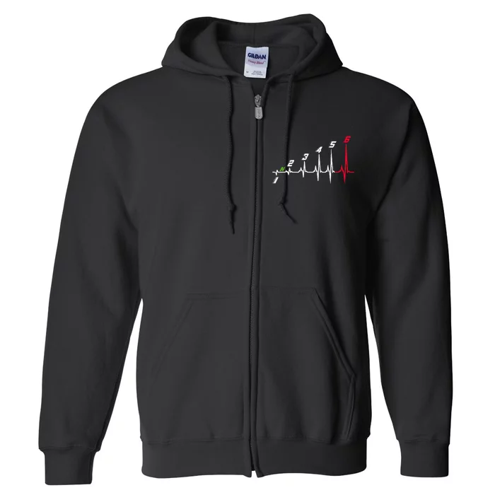 Heartbeat Motorcycle Gear Shift Six Speed 1 Down 5 Up Full Zip Hoodie