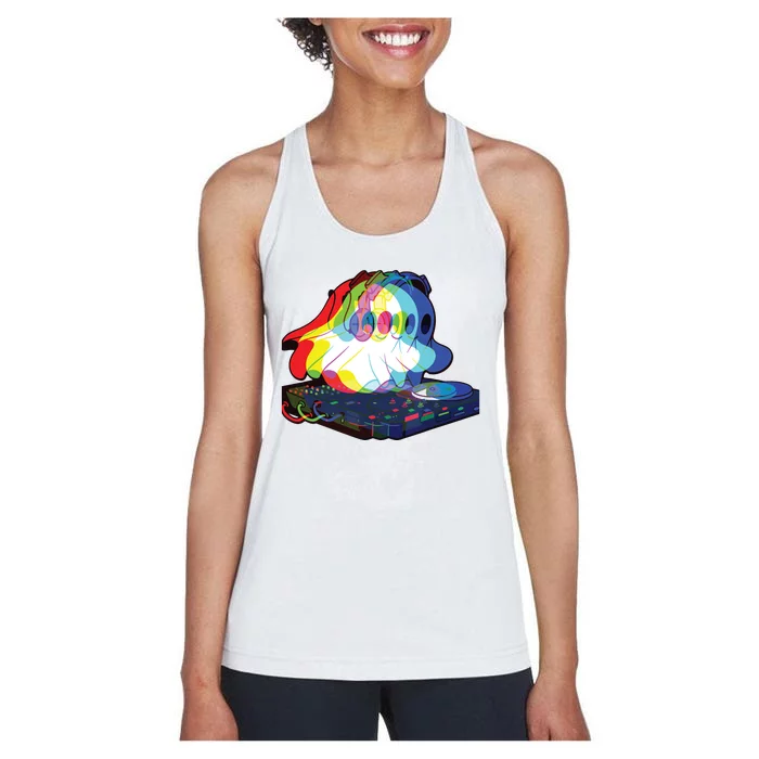 House Music Ghost Halloween Techno Rave Halloween Party Women's Racerback Tank