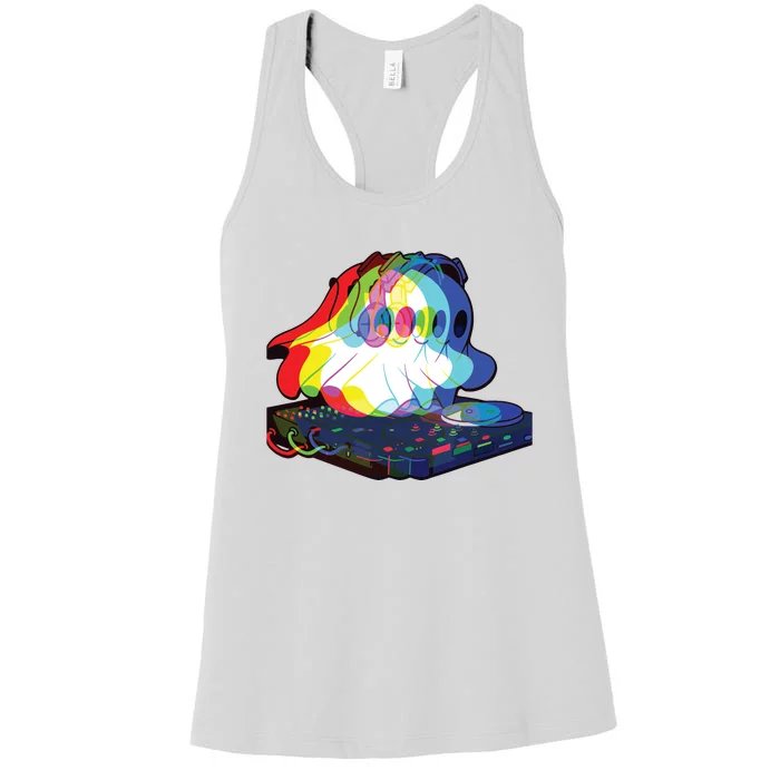 House Music Ghost Halloween Techno Rave Halloween Party Women's Racerback Tank