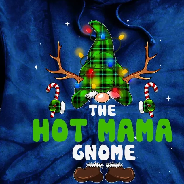 Hot Mama Gnome Lights Buffalo Plaid Matching Family Christmas Tie Dye Hoodie