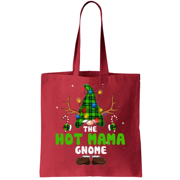 Hot Mama Gnome Lights Buffalo Plaid Matching Family Christmas Tote Bag