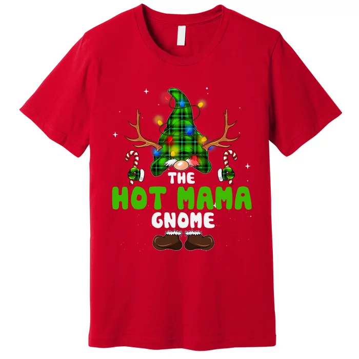 Hot Mama Gnome Lights Buffalo Plaid Matching Family Christmas Premium T-Shirt