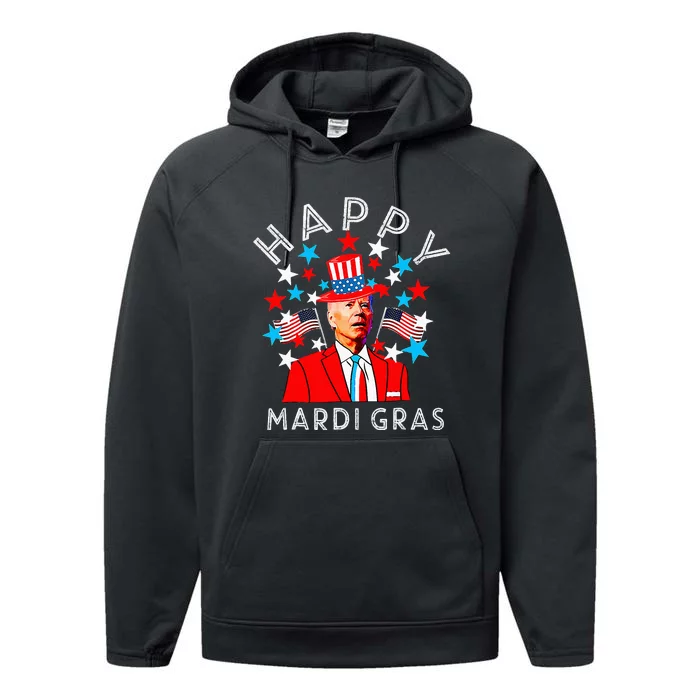 Happy Mardi Gras Joe Biden 4th Of July Memorial Independence Performance Fleece Hoodie