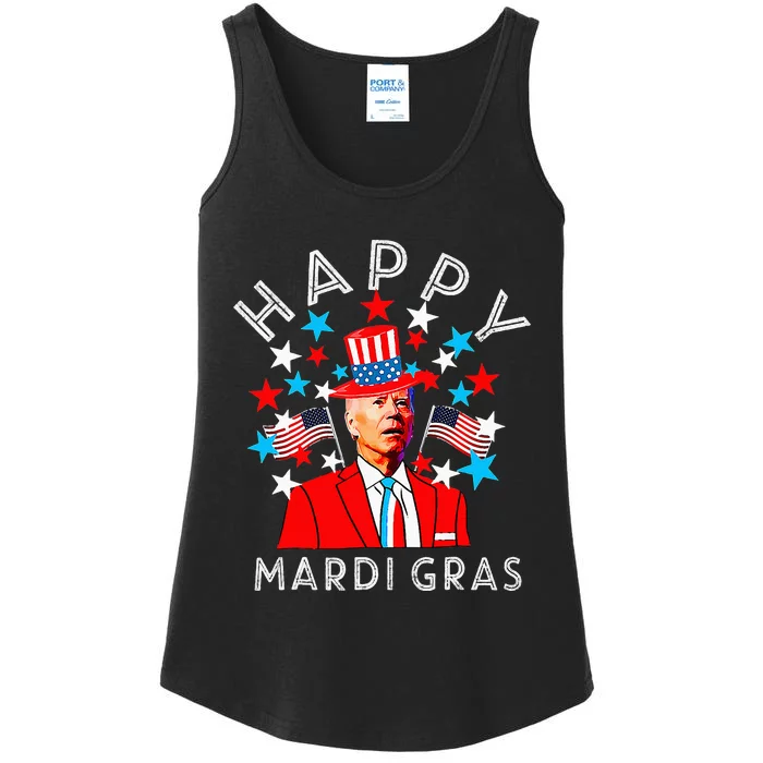 Happy Mardi Gras Joe Biden 4th Of July Memorial Independence Ladies Essential Tank