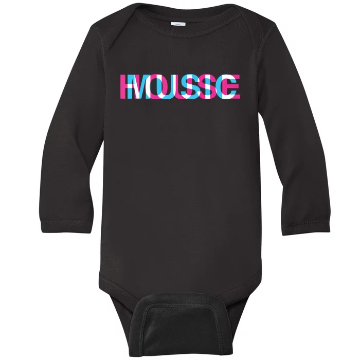 House Music Glitch Optical Illusion Edm Rave Dj Baby Long Sleeve Bodysuit