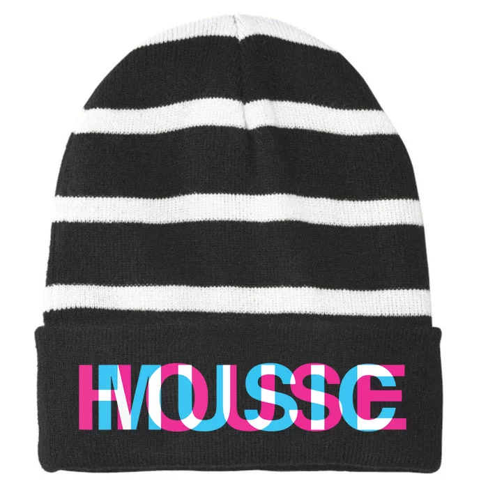 House Music Glitch Optical Illusion Edm Rave Dj Striped Beanie with Solid Band