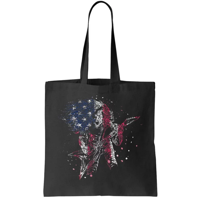 Heavy Metal Guitar Player Gifts American Flag Tote Bag