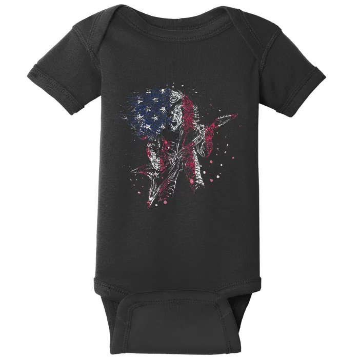 Heavy Metal Guitar Player Gifts American Flag Baby Bodysuit