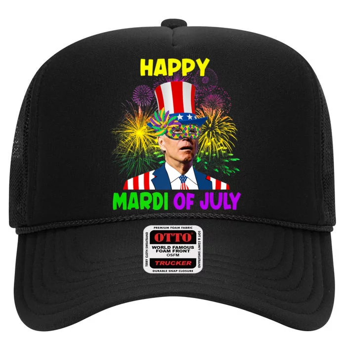 Happy Mardi Gras Funny Joe Biden Sarcastic 4th Of July High Crown Mesh Trucker Hat