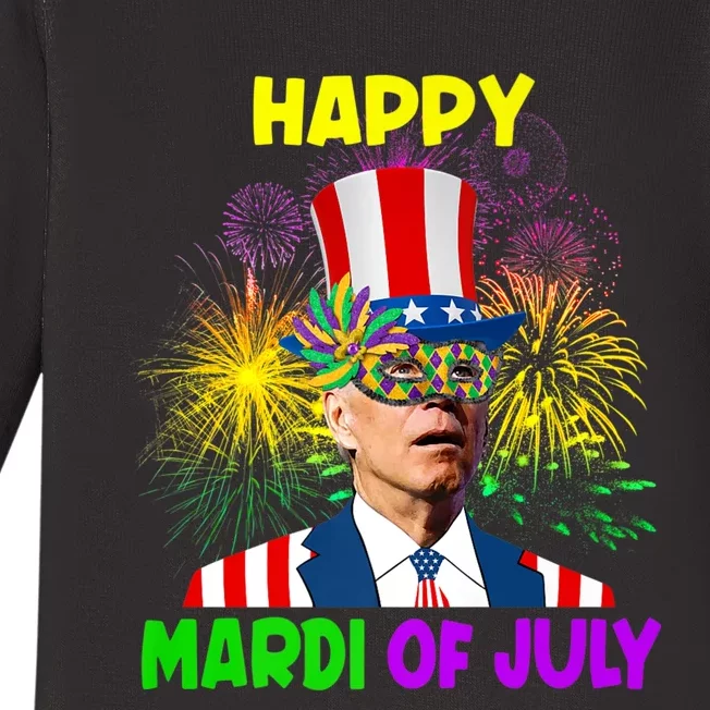 Happy Mardi Gras Funny Joe Biden Sarcastic 4th Of July Baby Long Sleeve Bodysuit