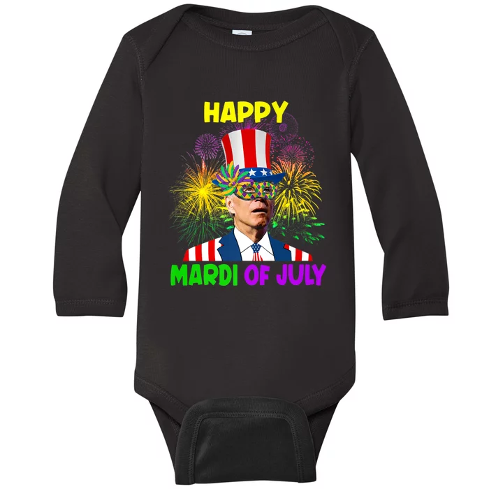 Happy Mardi Gras Funny Joe Biden Sarcastic 4th Of July Baby Long Sleeve Bodysuit