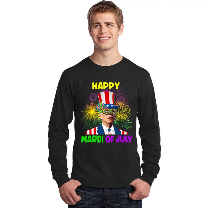 Happy Mardi Gras Funny Joe Biden Sarcastic 4th Of July Tall Long Sleeve T-Shirt