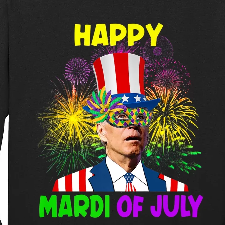 Happy Mardi Gras Funny Joe Biden Sarcastic 4th Of July Tall Long Sleeve T-Shirt