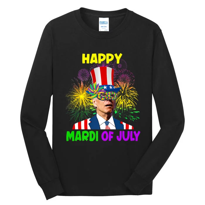 Happy Mardi Gras Funny Joe Biden Sarcastic 4th Of July Tall Long Sleeve T-Shirt