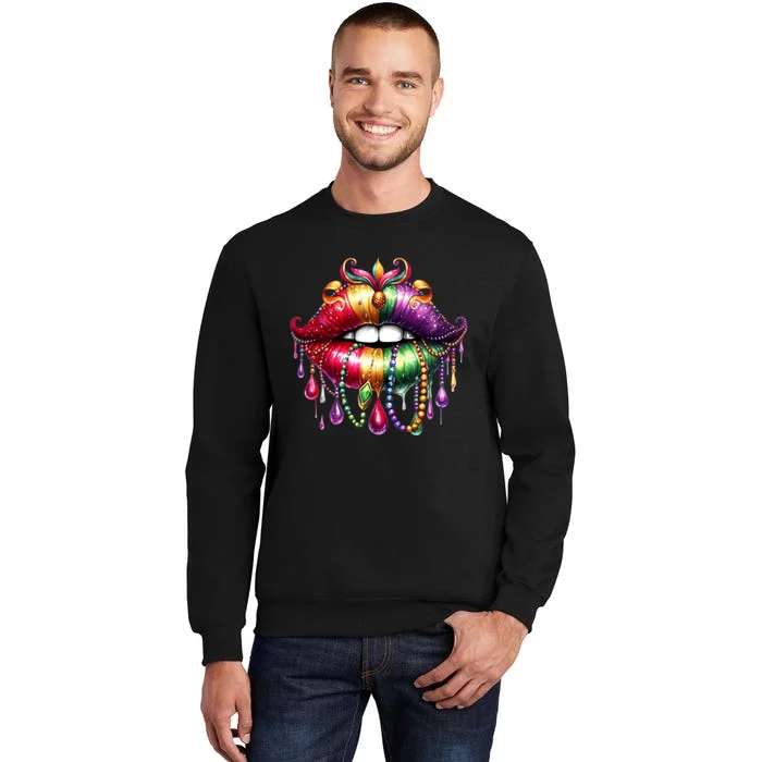 Happy Mardi Gras Carnival Party Beads Cute Lips Queen Louisiana Sweatshirt