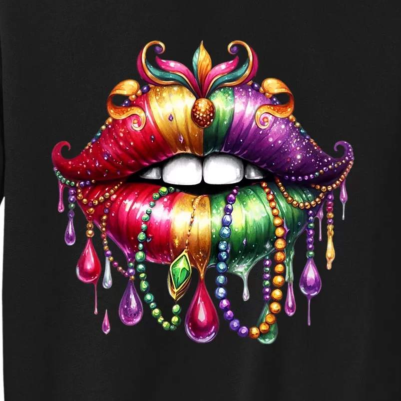 Happy Mardi Gras Carnival Party Beads Cute Lips Queen Louisiana Sweatshirt