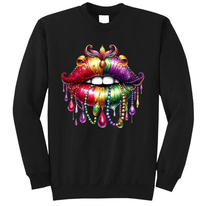 Happy Mardi Gras Carnival Party Beads Cute Lips Queen Louisiana Sweatshirt