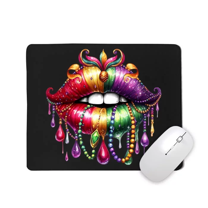 Happy Mardi Gras Carnival Party Beads Cute Lips Queen Louisiana Mousepad