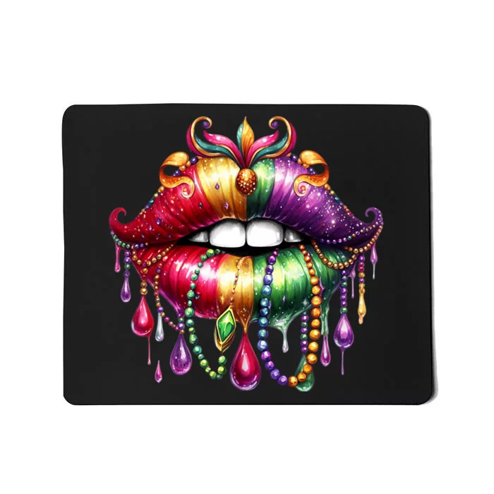 Happy Mardi Gras Carnival Party Beads Cute Lips Queen Louisiana Mousepad