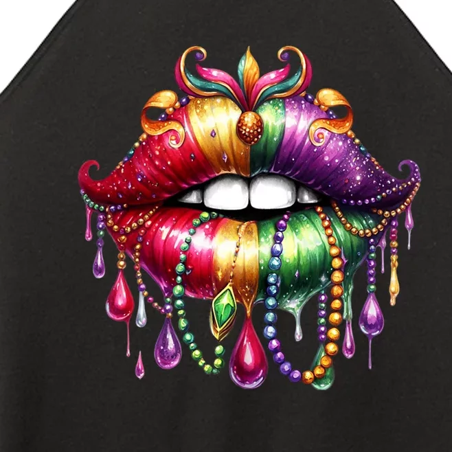 Happy Mardi Gras Carnival Party Beads Cute Lips Queen Louisiana Women’s Perfect Tri Rocker Tank