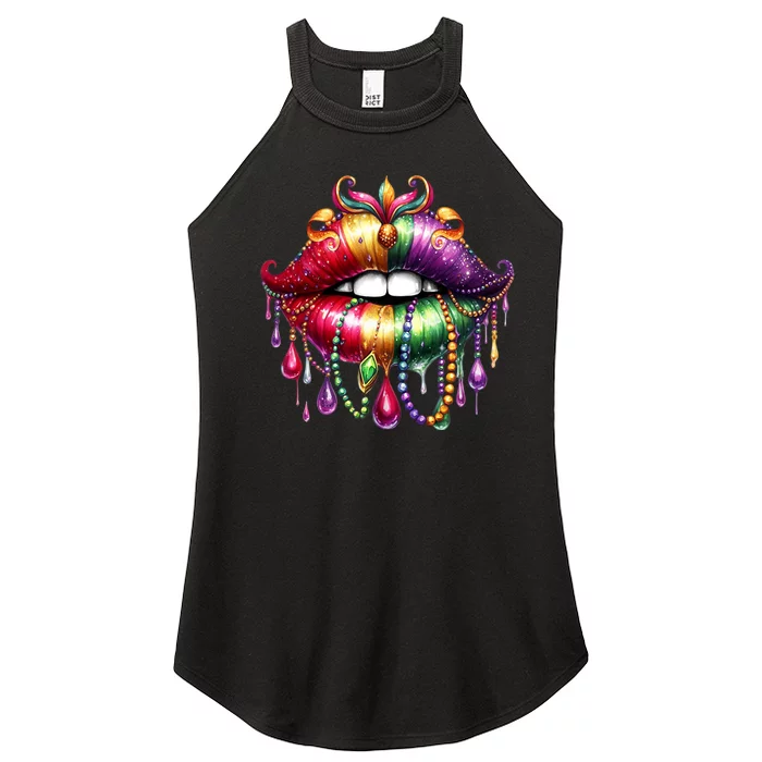 Happy Mardi Gras Carnival Party Beads Cute Lips Queen Louisiana Women’s Perfect Tri Rocker Tank