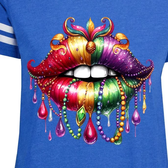 Happy Mardi Gras Carnival Party Beads Cute Lips Queen Louisiana Enza Ladies Jersey Football T-Shirt