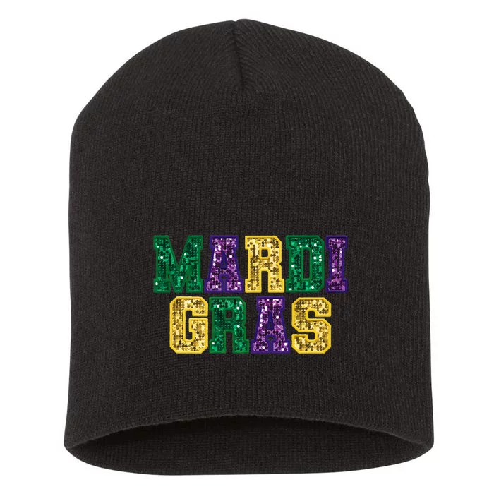 Happy Mardi Gras Carnival Fat Tuesday Fleur De Lis Short Acrylic Beanie