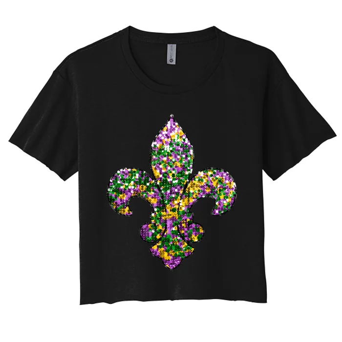 Happy Mardi Gras Carnival Fat Tuesday Fleur De Lis Women's Crop Top Tee