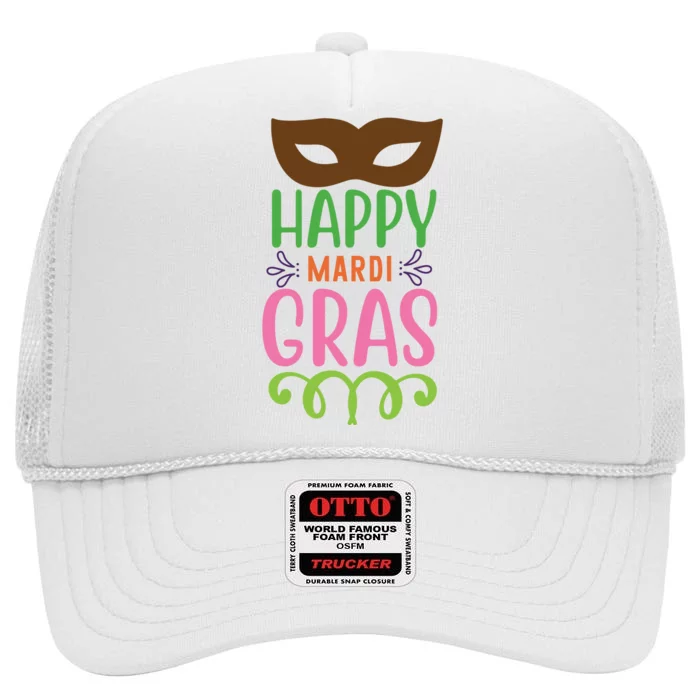 Happy Mardi Gras High Crown Mesh Trucker Hat