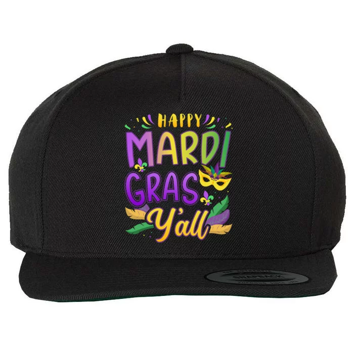 Happy Mardi Gras YAll With Mask For New Orleans Carnival Wool Snapback Cap