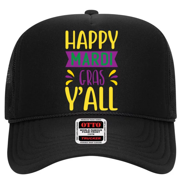 Happy Mardi Gras Y'all High Crown Mesh Trucker Hat