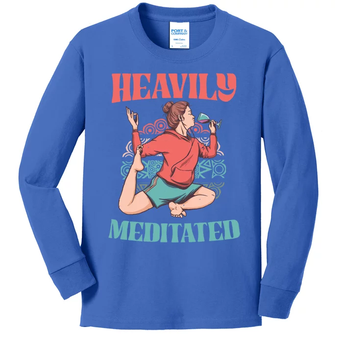 Heavily Meditated Gift Wine Yoga Cool Gift Kids Long Sleeve Shirt